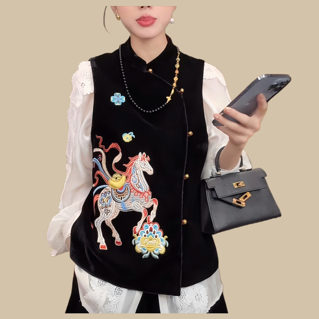 （马上有钱）大码定制新中式重工刺绣马甲9157