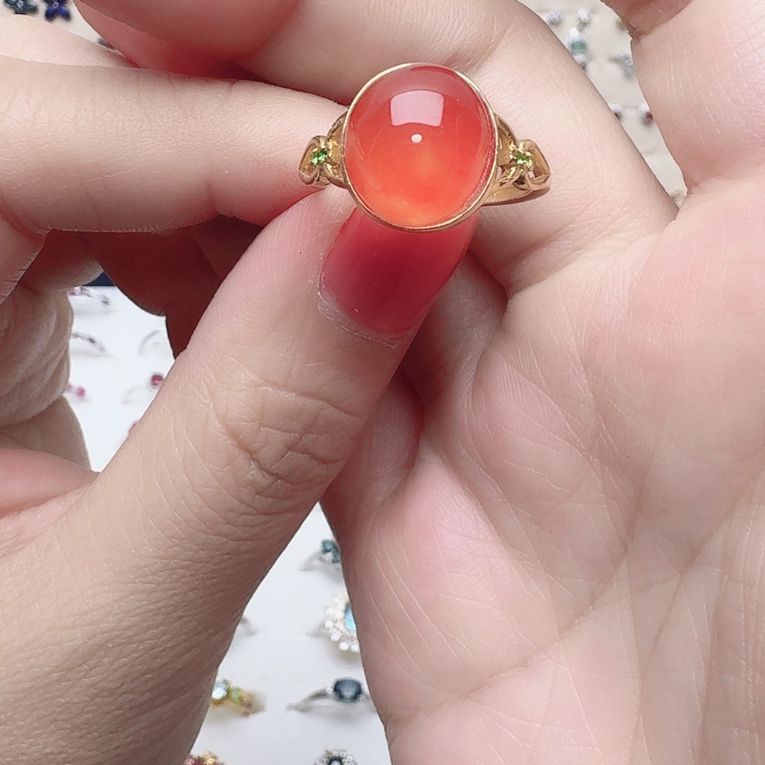 南红玛瑙戒指银S925镶嵌