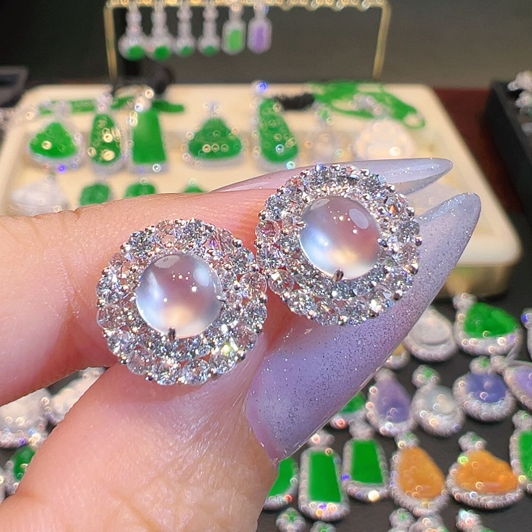 翡翠耳钉18K金镶嵌翡翠