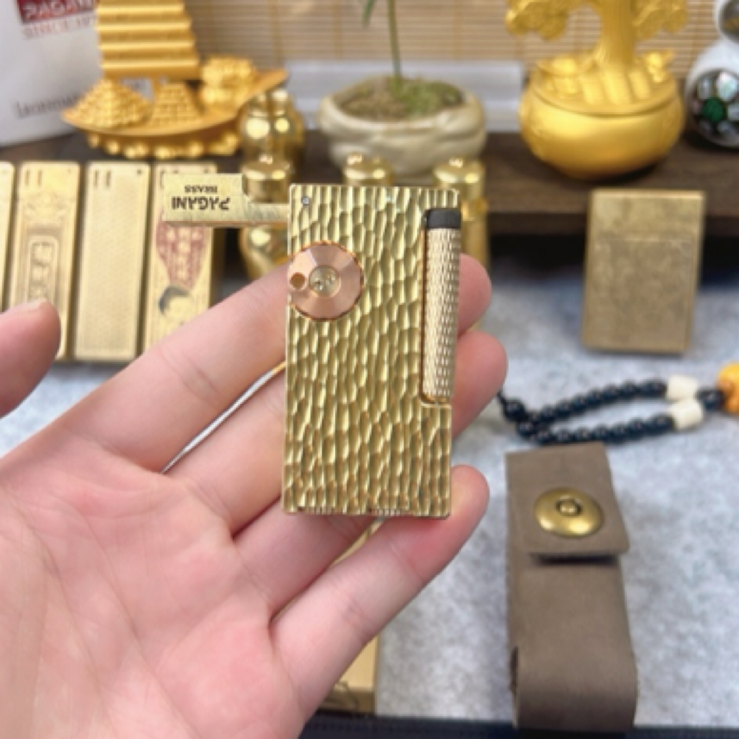 双仓待机王纯手工陨石坑黄铜煤油打火机侧滑砂轮点火经典个性