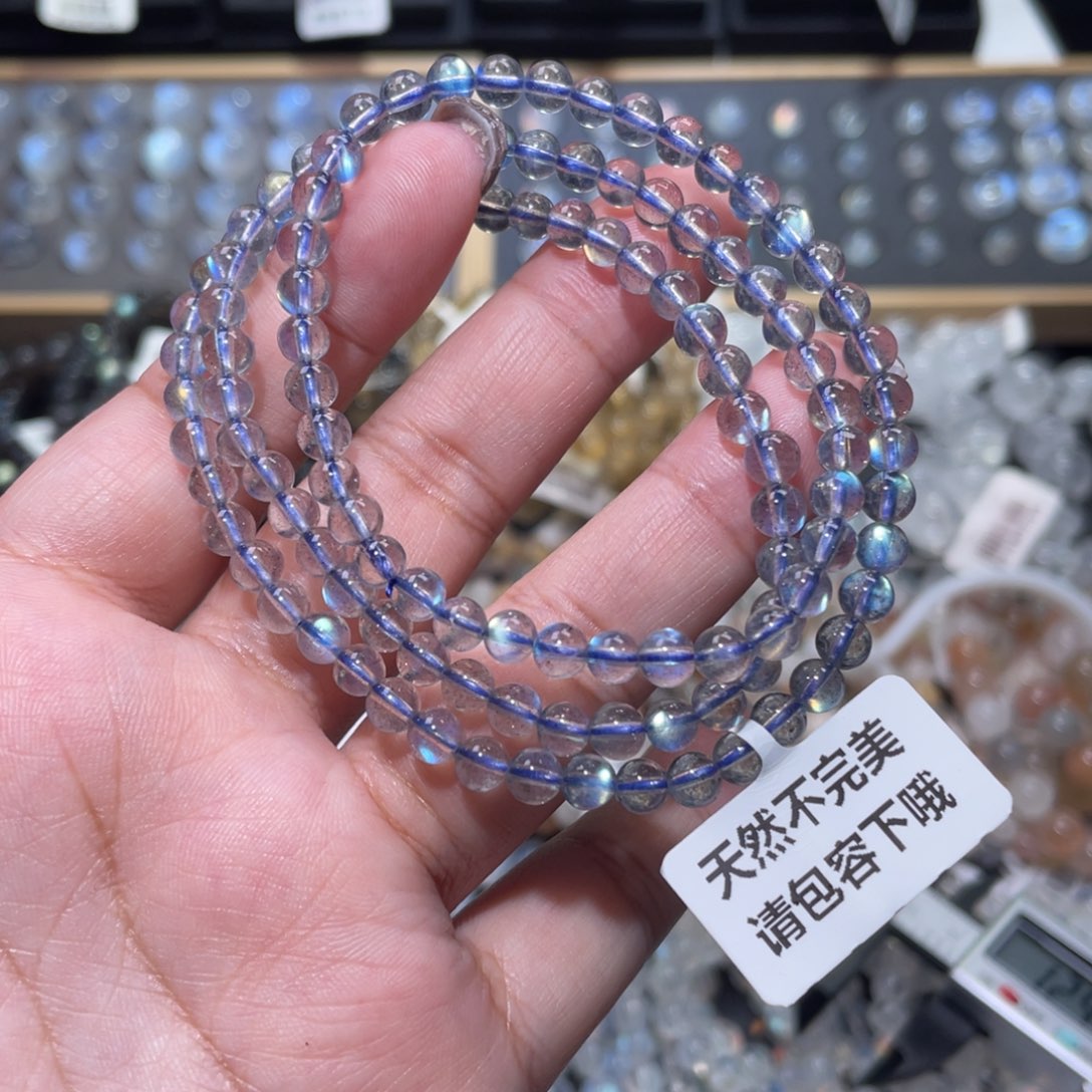 长石未镶嵌手链玻璃体灰月光手链多圈4.8mm