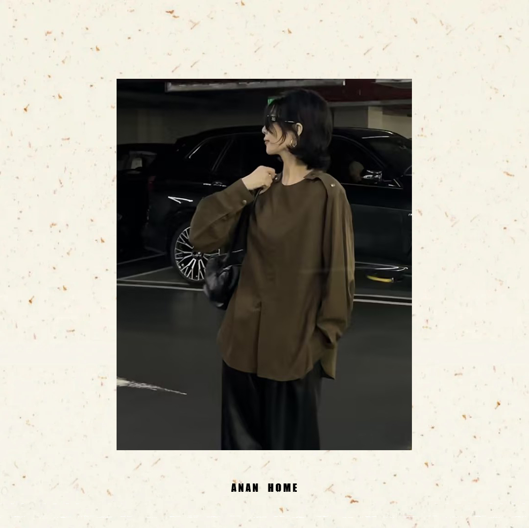 ANAN2025｜松弛范本｜秋冬圆领格子宽松显瘦衬衣（带腰带）X58265