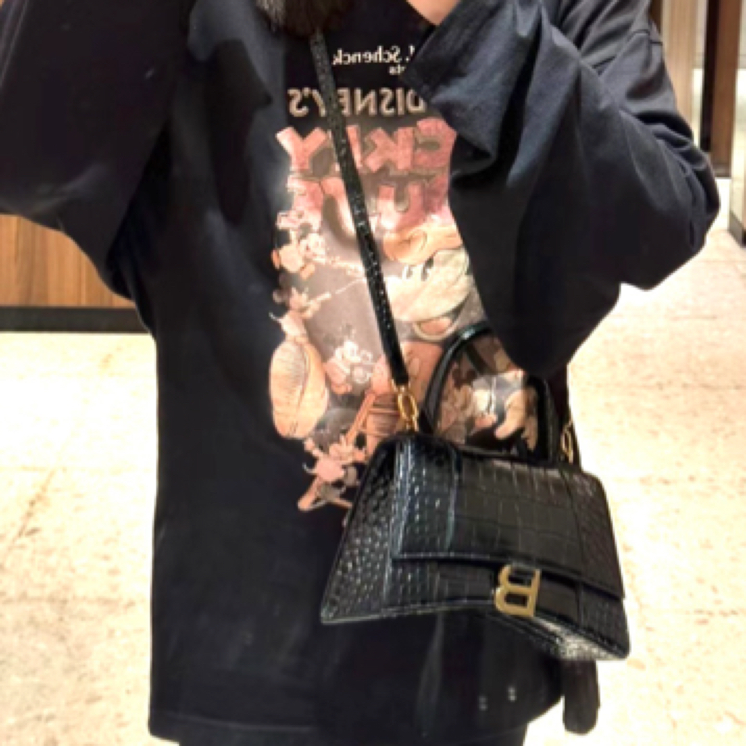 99新 Balenciaga/巴黎世家 鳄鱼压纹牛皮沙漏包手提单肩包 XS 
