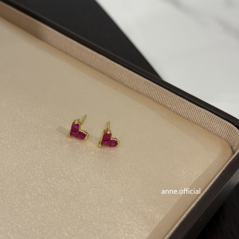 铜合金耳饰 甜蜜暴击简约红色锆石爱心耳钉【R497】