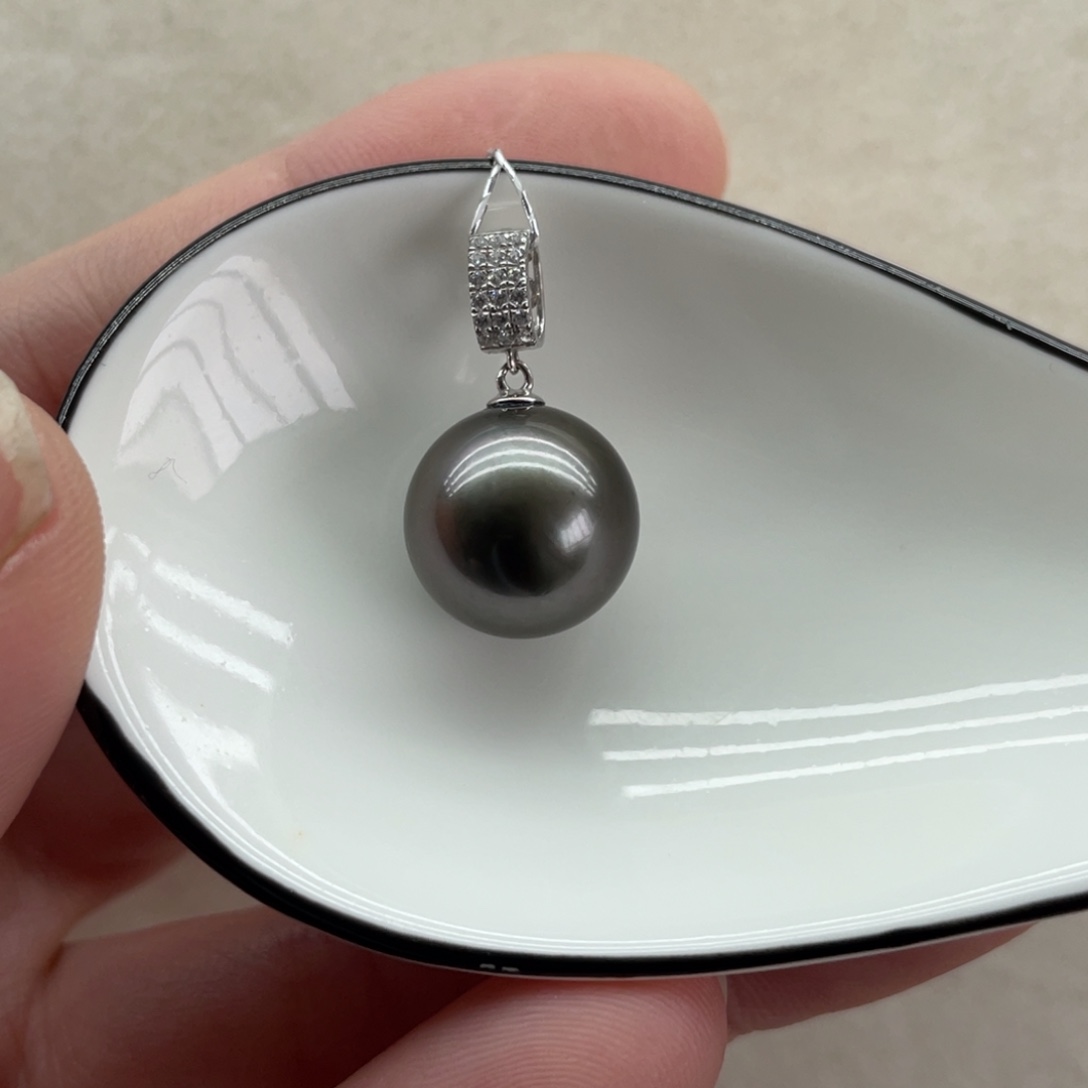 海水珍珠吊坠(不含链)18K金镶嵌12.9mm