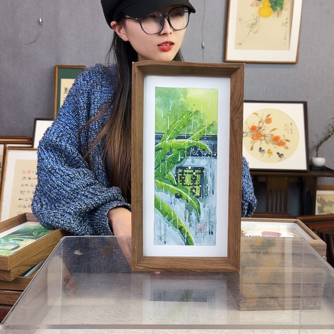 国画手绘带框尺寸：16*29