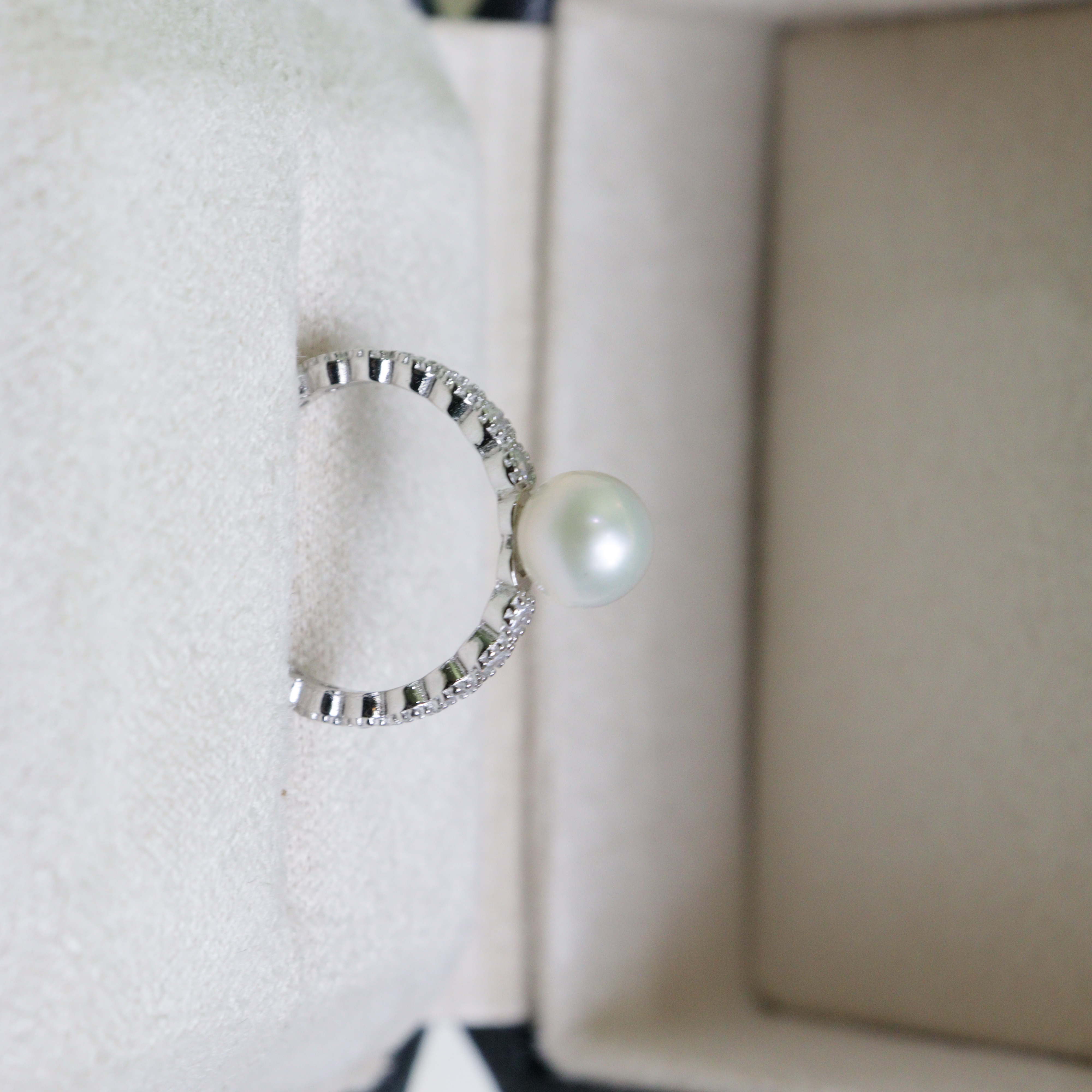 满钻珍珠戒指  淡水白珠S925银戒指7-7.5mm  JZ004