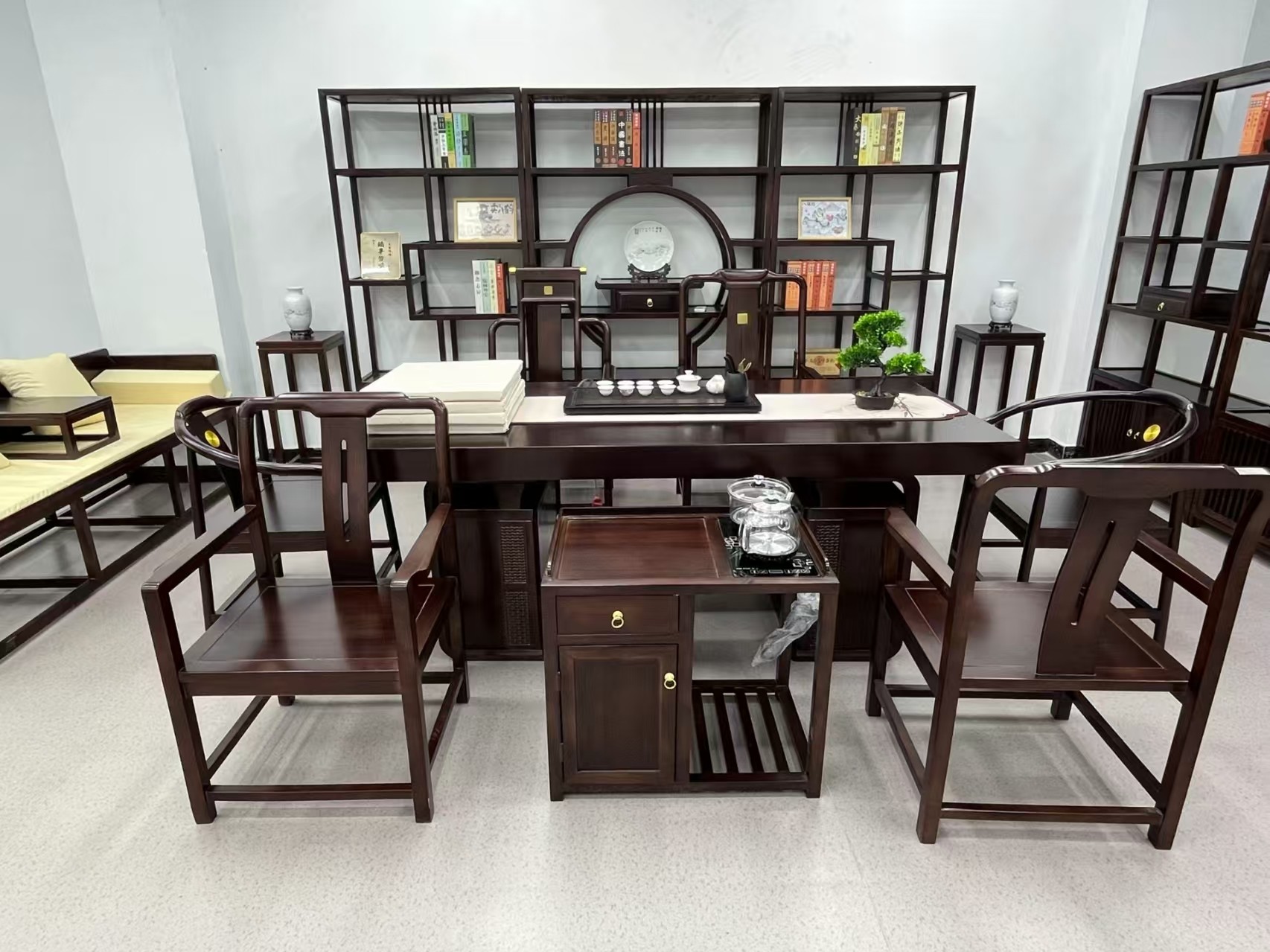 新中式实木大板茶桌茶台一整套办公室茶桌椅茶几泡茶桌家用书法桌