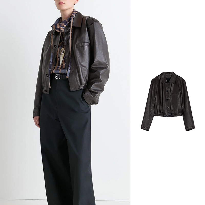 未使用 Lemaire/勒梅尔 棕色柔软皮质衬衫夹克