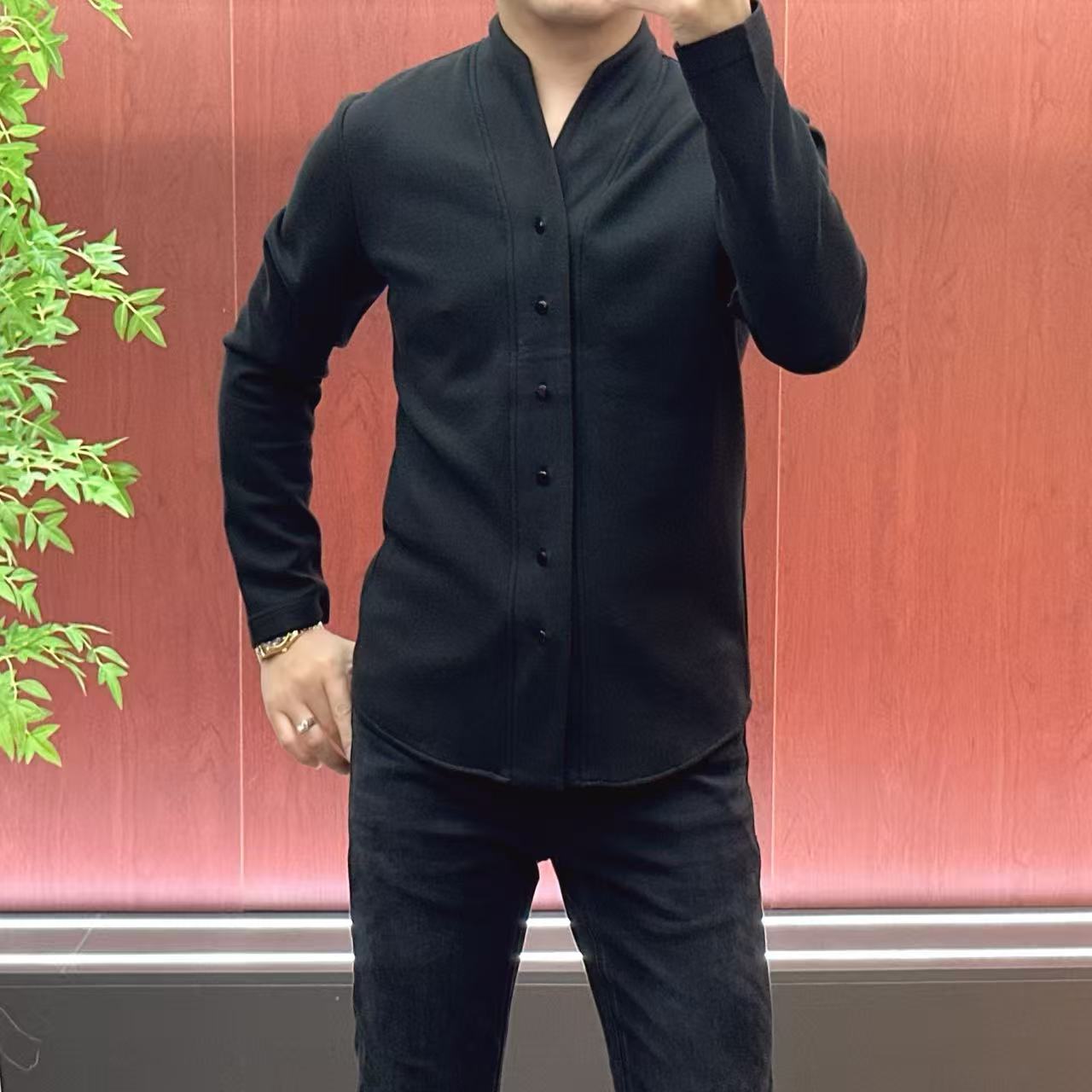 529【开衫】秋冬新品•莫代尔•柔软细腻•高密高弹•古巴领T恤衫•绅士