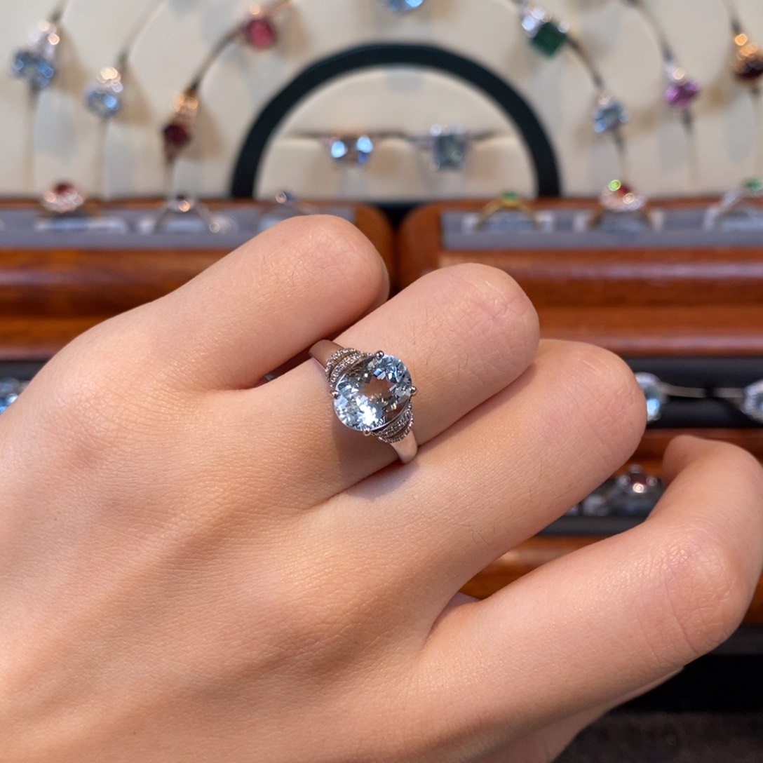 海蓝宝石戒圈银S925镶嵌2.03ct