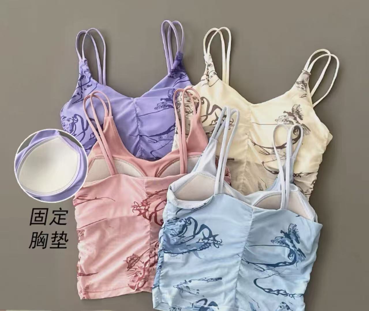 BX369法式一体杯印花女内搭外穿性感美背设计打底国风吊带背心