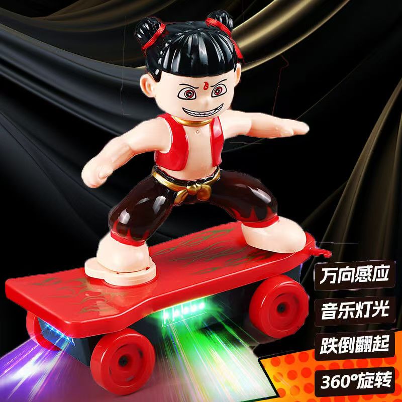 哪吒特技旋转电动万向滑板车儿童玩具男童孩宝宝益智汽车生日礼物