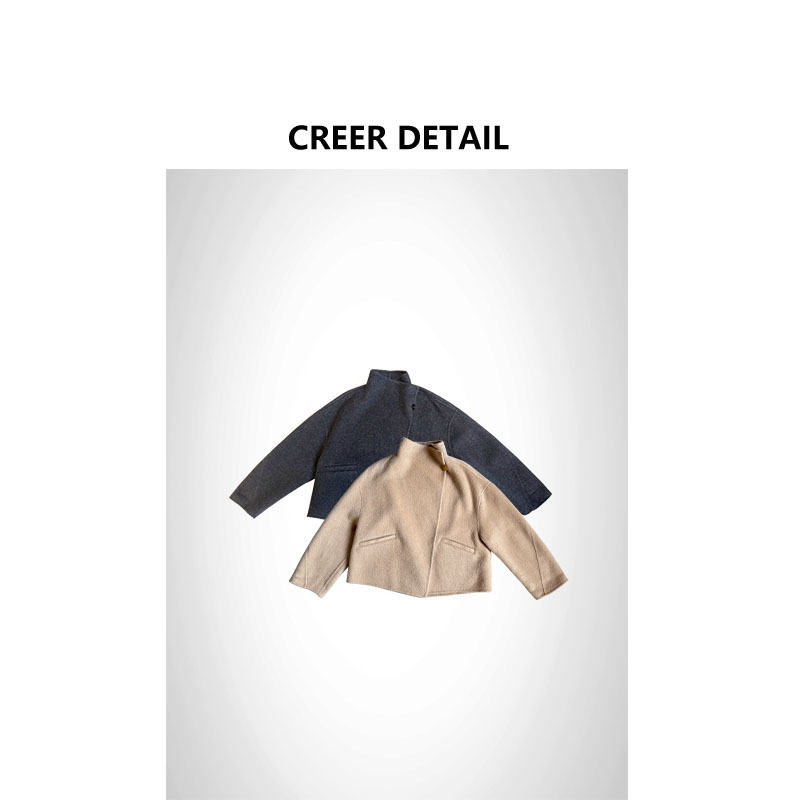 驼绒短款翻领大衣手工双面绒新年红