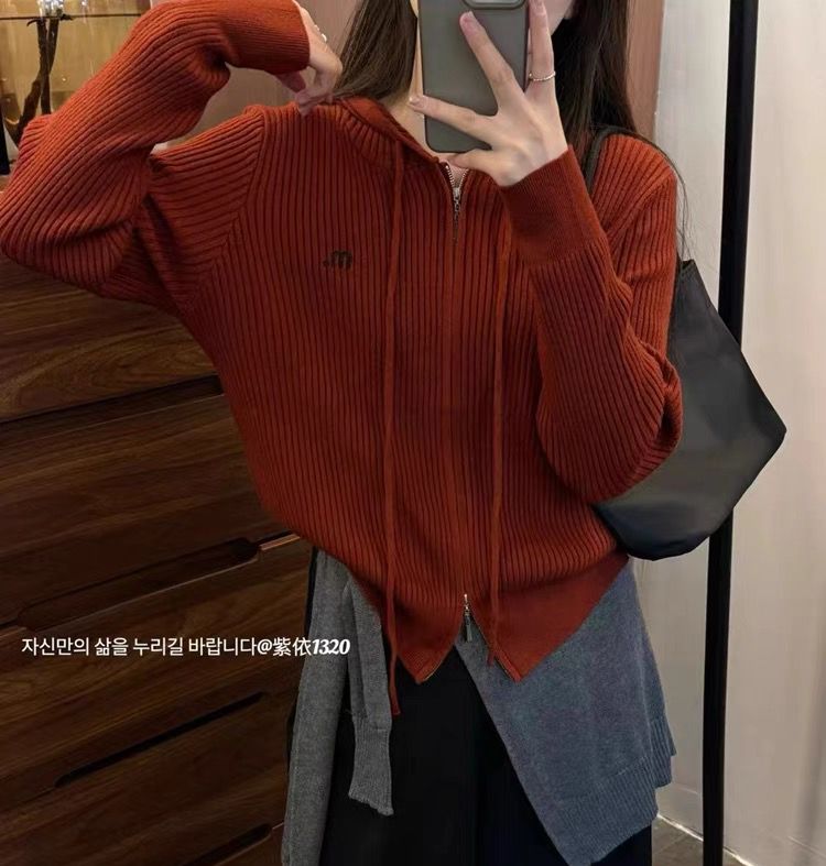 【安可拉红】开衫外套3513超柔软新款高品质连帽毛衣