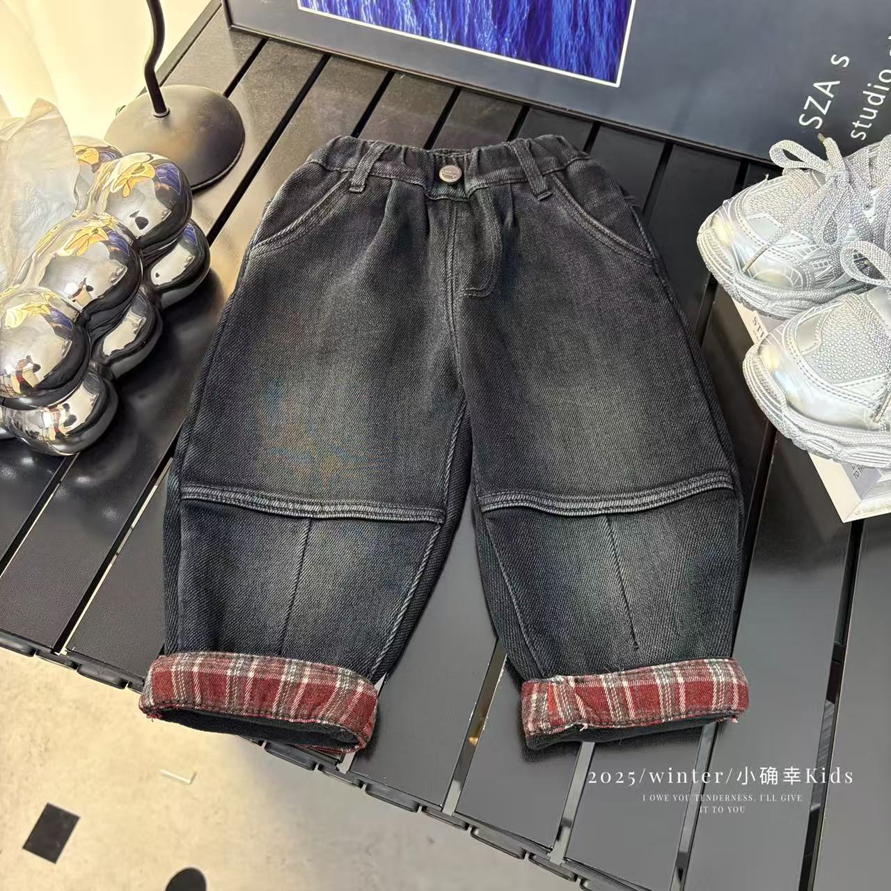 儿童牛仔裤2025新款冬季加绒加厚长裤外穿