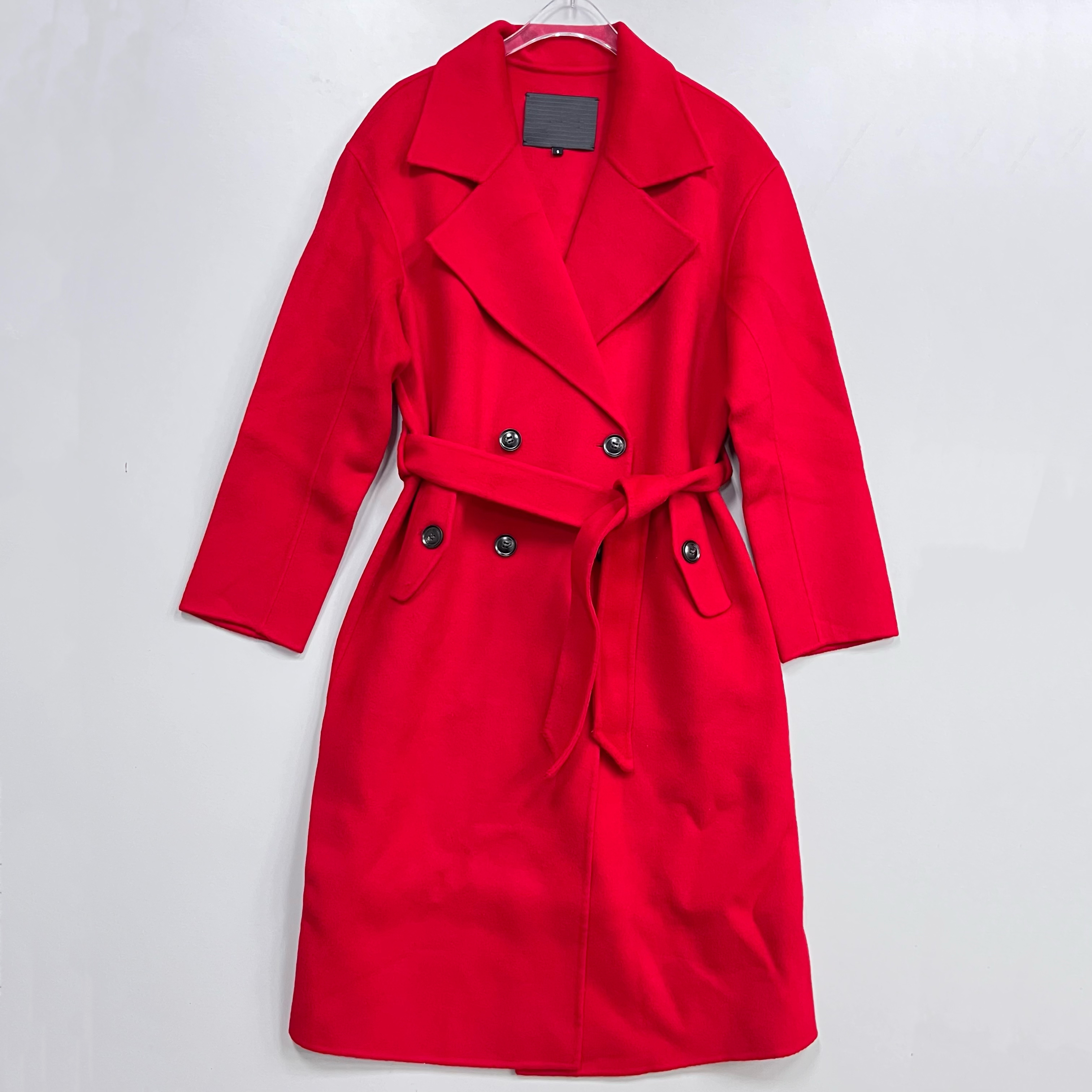 2512315法系羊毛中长款大衣红色外套女25秋冬新款