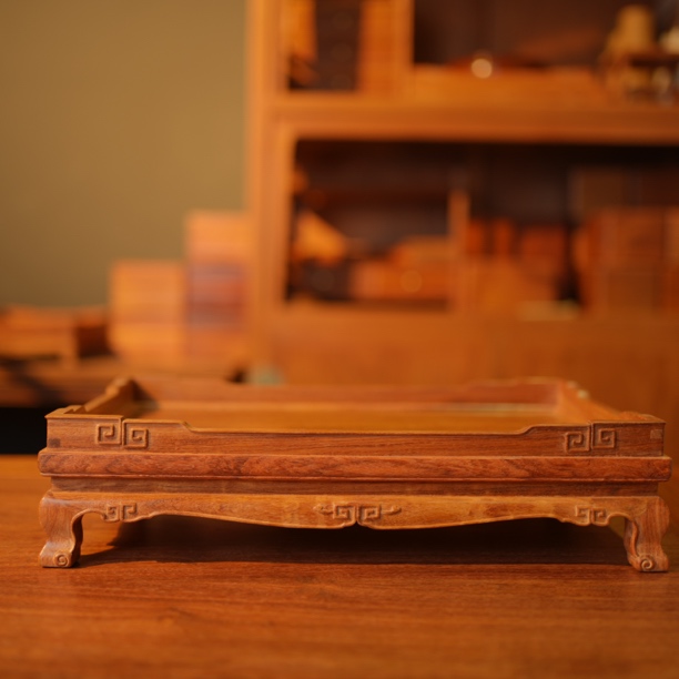 正宗缅甸花梨缅甸酸枝如意纹文乘盘