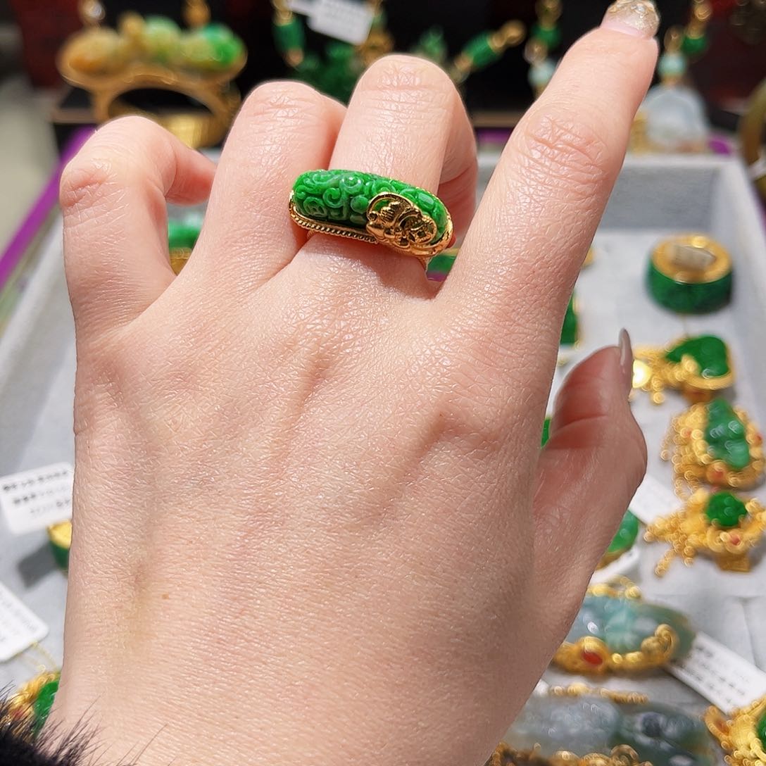 【闪购商品】翡翠戒指银S925镀金镶嵌