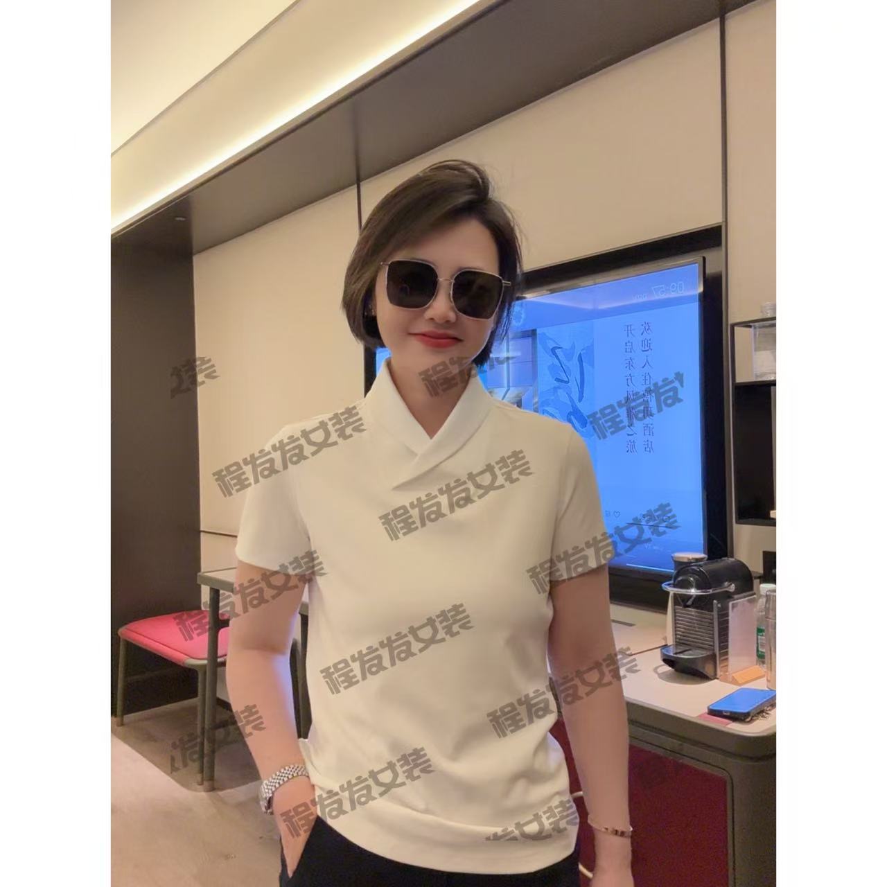 【程发发】（尘圆）时尚洋气交叉领半袖F2008