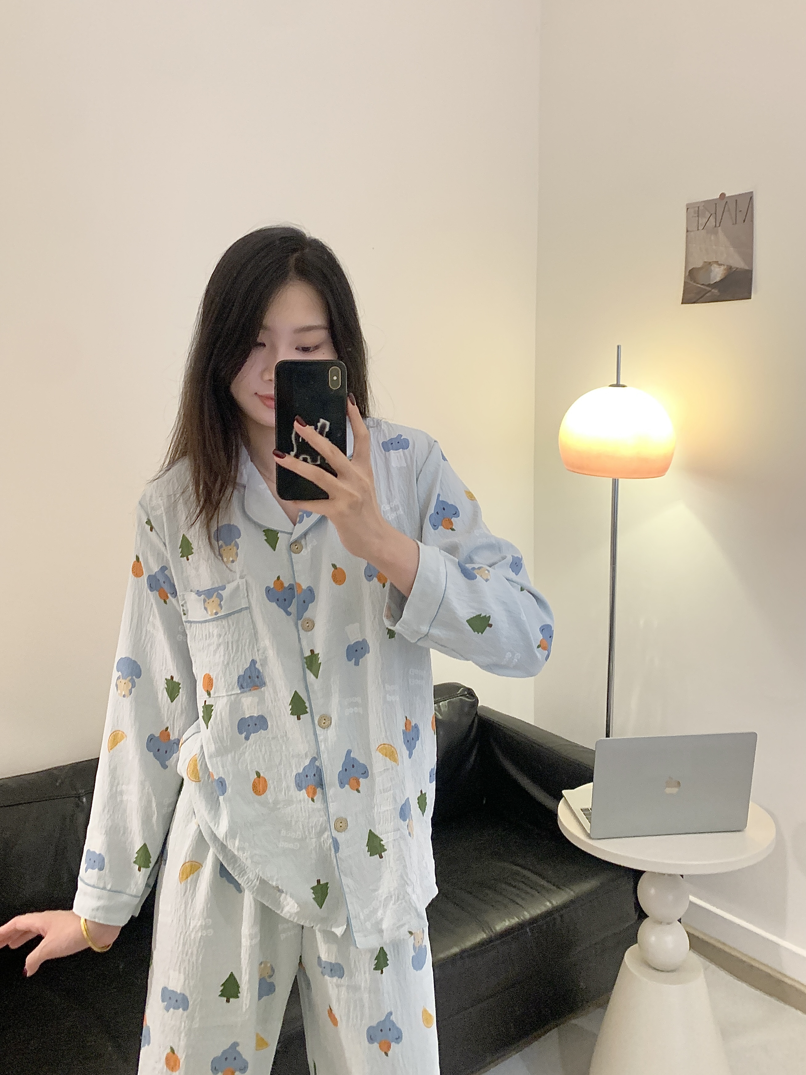 【蓝色大象】韩系ins可爱大象印花春秋长袖长裤休闲透气家居服套装