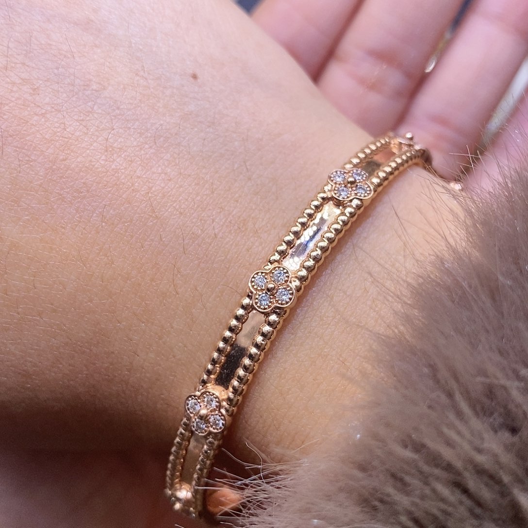 钻石手镯18K金镶嵌k玫万花筒窄版手镯