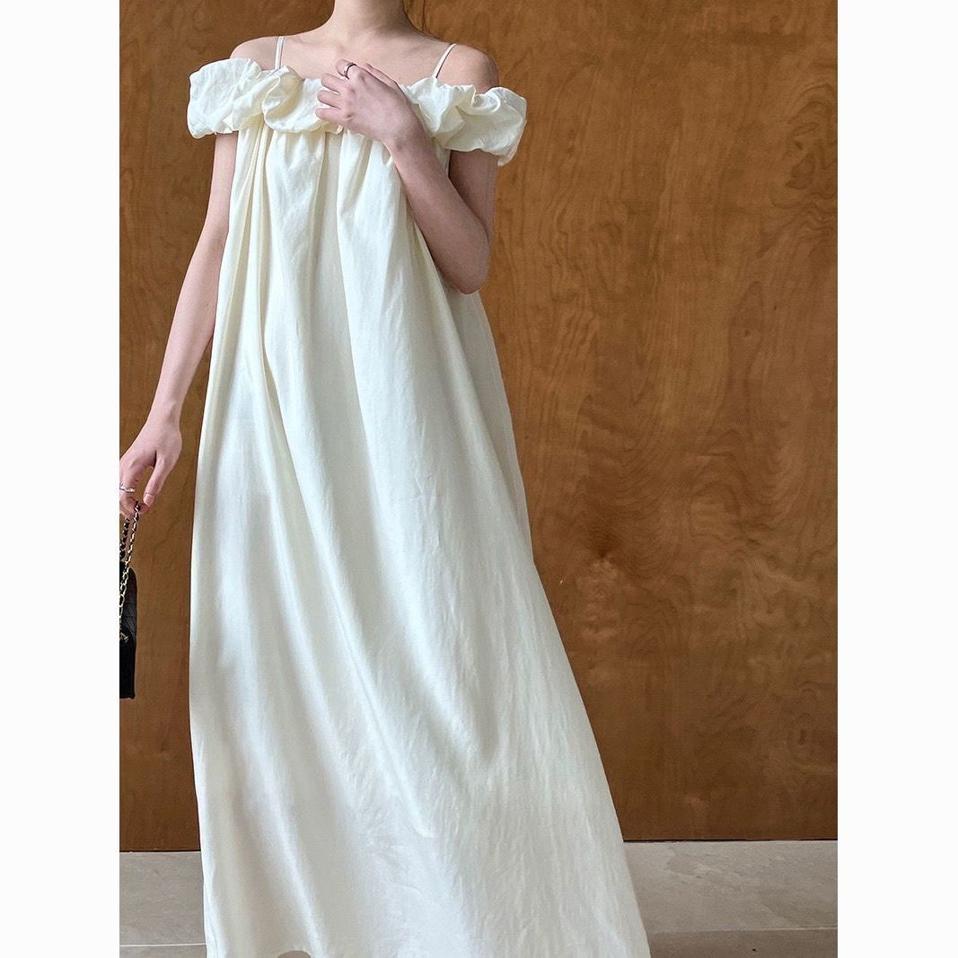 直播间款请勿乱拍：法式夏季收腰显瘦无袖露肩吊带度假