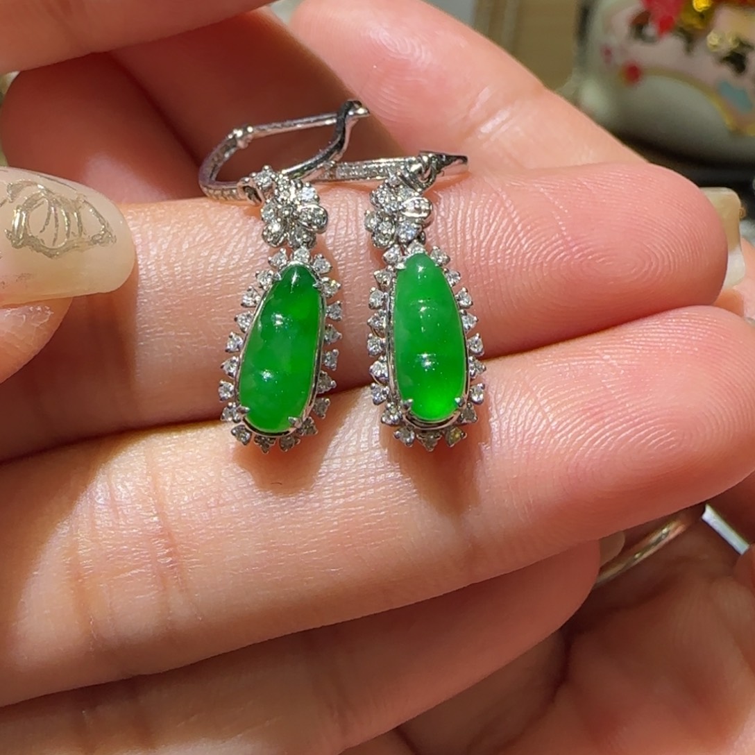 【闪购商品】翡翠18K金镶嵌耳饰天然