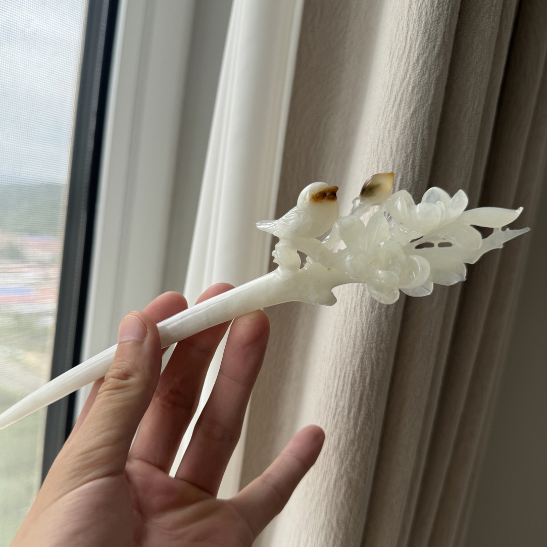 天然俏色桃花发簪
