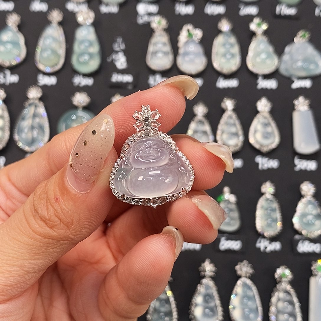 颈饰18K金镶嵌翡翠用****1天然缅甸A货翡翠佛公