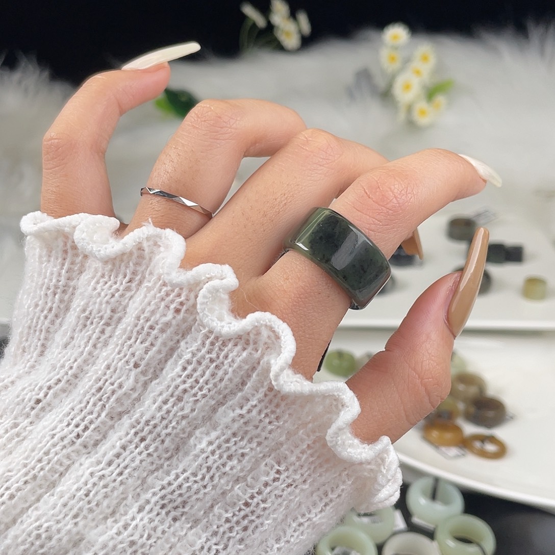 和田玉未镶嵌戒指U23碧玉圆切18.2mm