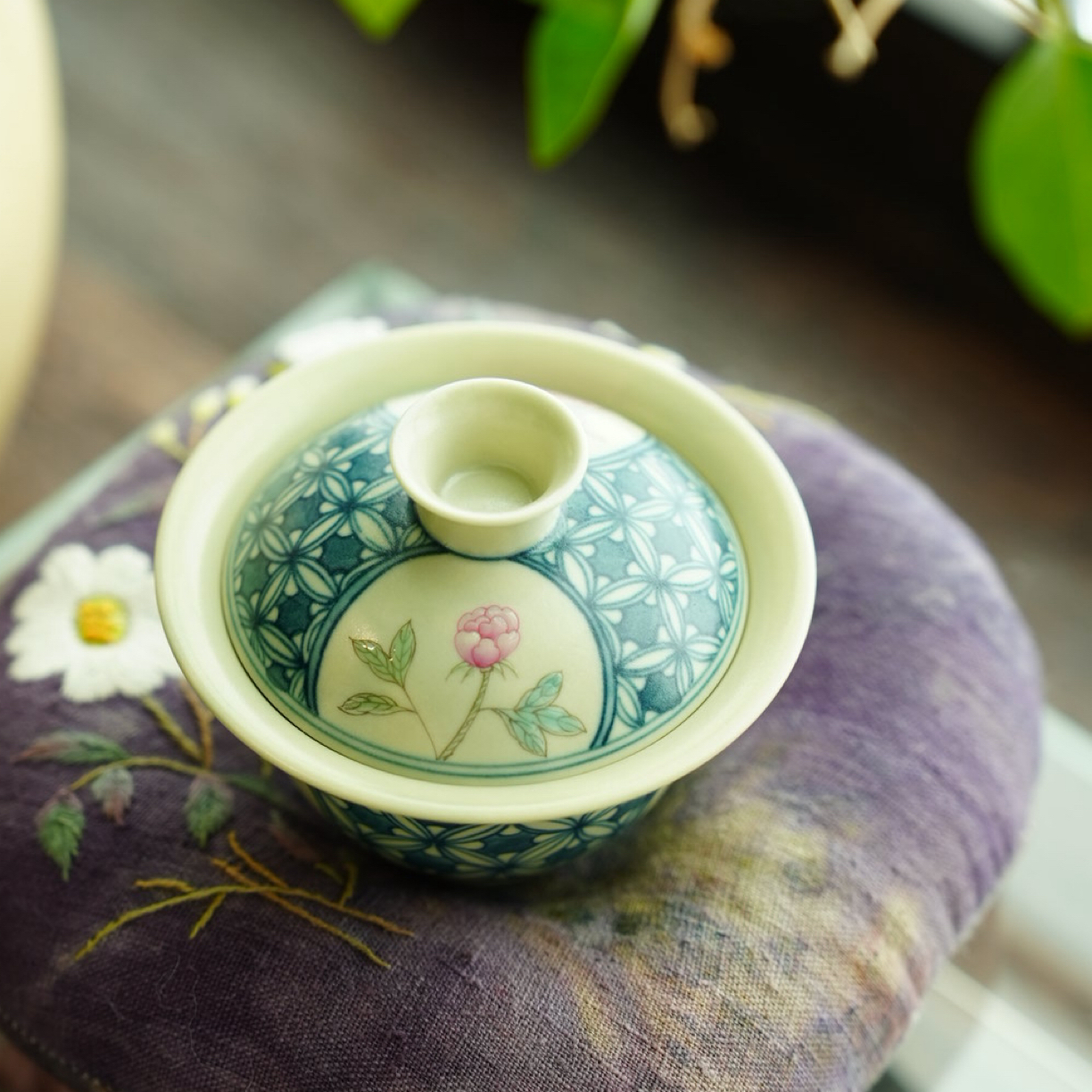 望野生香——牡丹开窗诗词中式国风二才盖碗