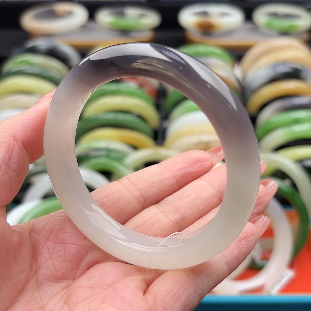 和田玉未镶嵌手镯白底一口红紫 紫有紫 白有白54.6