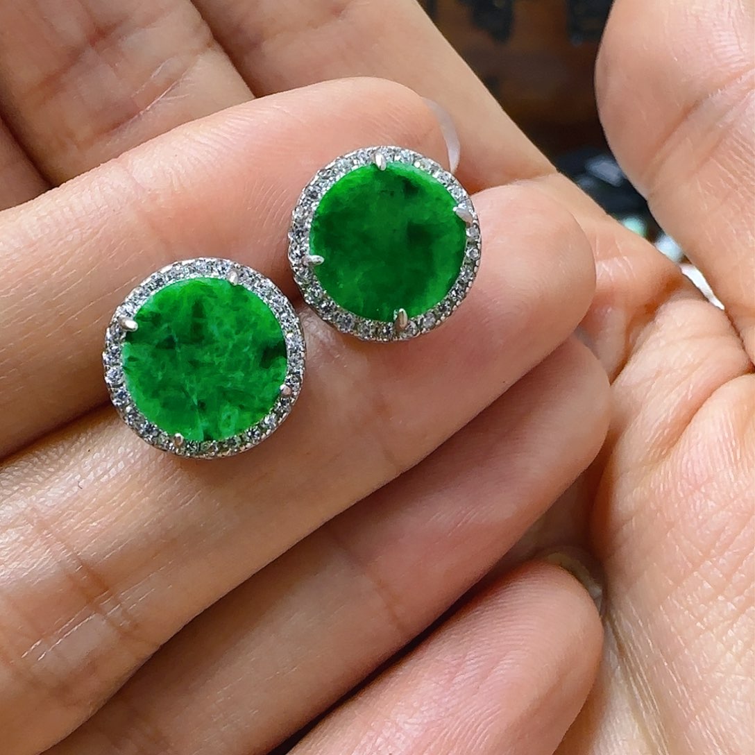 翡翠耳饰银S925镶嵌翡翠240