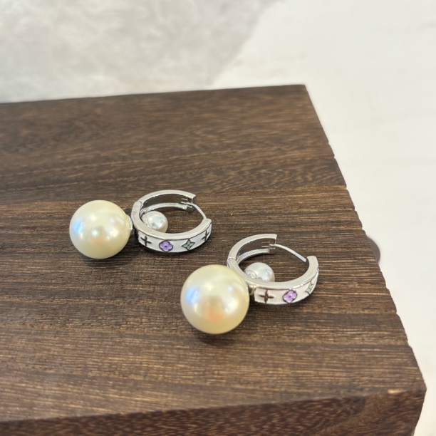 铜合金仿珍珠项链 铜合金仿珍珠耳饰 白圆形彩花zz耳环EH2960