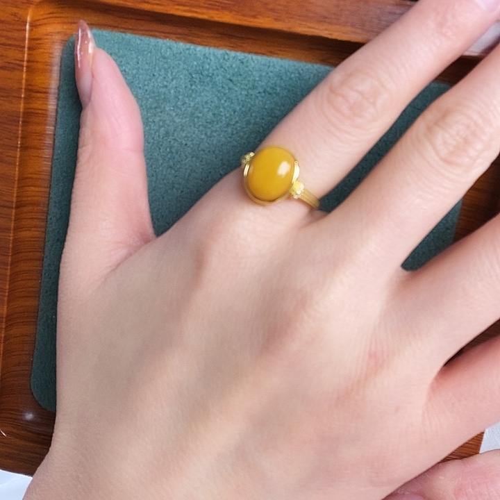 蜜蜡银S925镶嵌戒指戒指