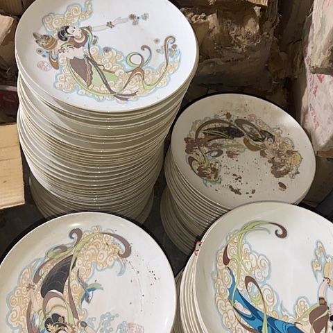 瓷片幽*国营厂库存微瑕31厘米一套