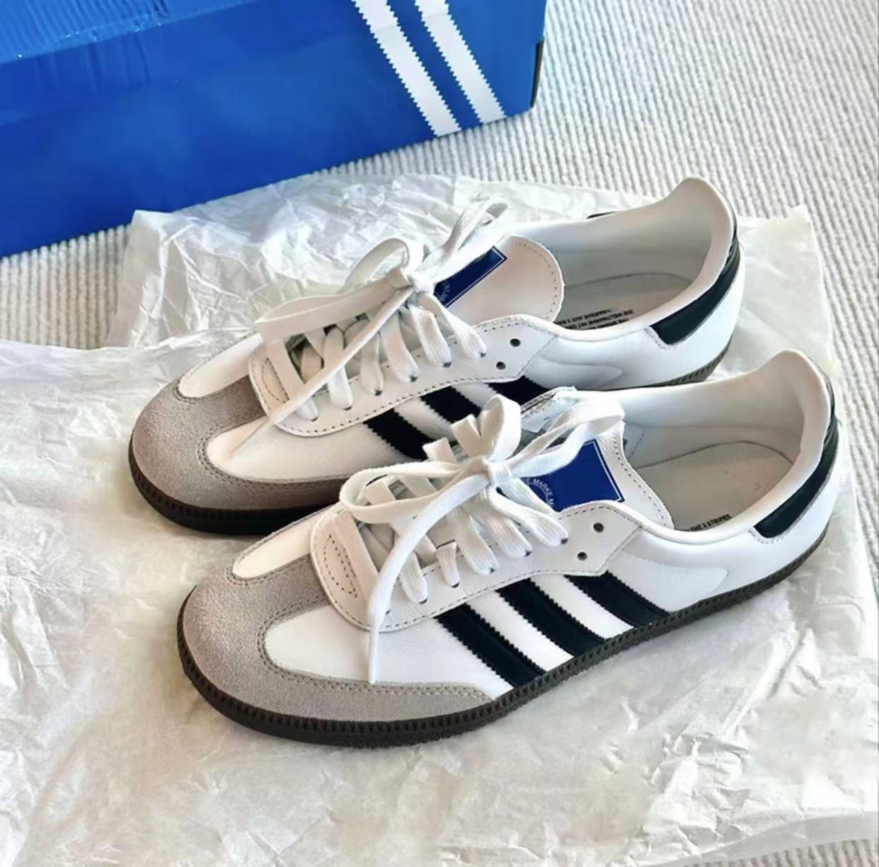 复古德训鞋男女款小众平底三杠经典小白鞋运动百搭休闲板鞋情侣款