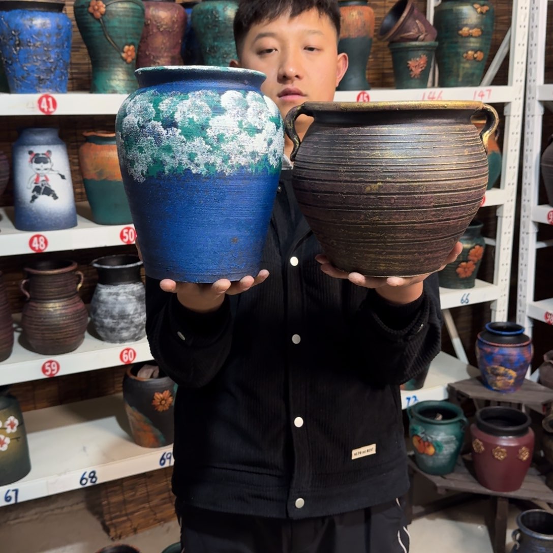 红陶红陶浮雕花盆炸炸炸