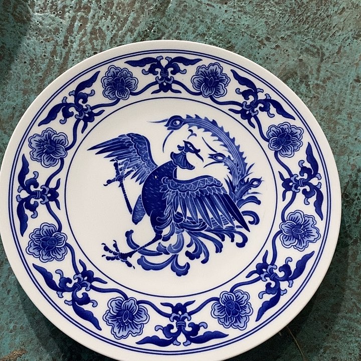 摆件陶11寸青花朱雀壶承