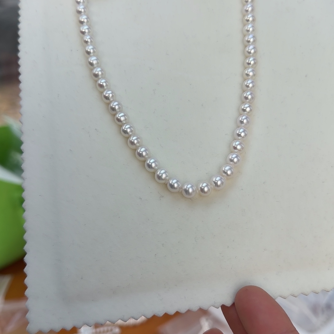 颈饰淡水珍珠银S925镶嵌7-8无核极光镜面正圆无暇炫彩冷白