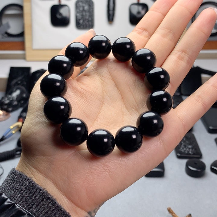 和田玉（墨玉）未镶嵌手串特价16mm