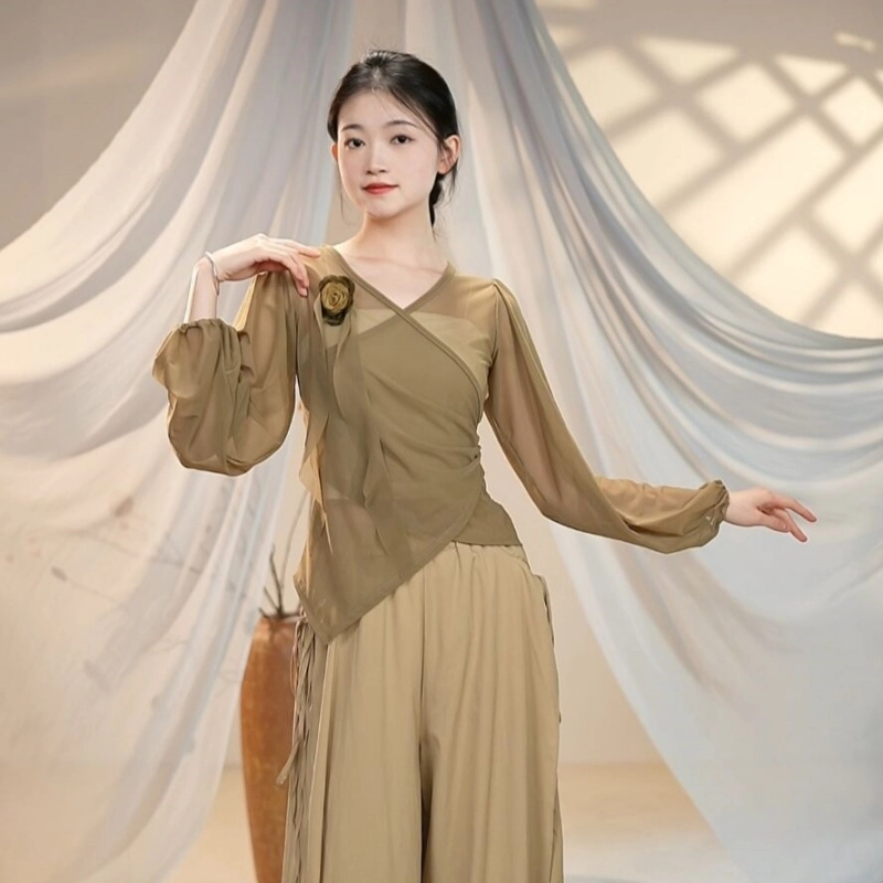 古典舞修身显瘦交叉花朵舞蹈服上衣中国舞民族舞现代舞基础练功服