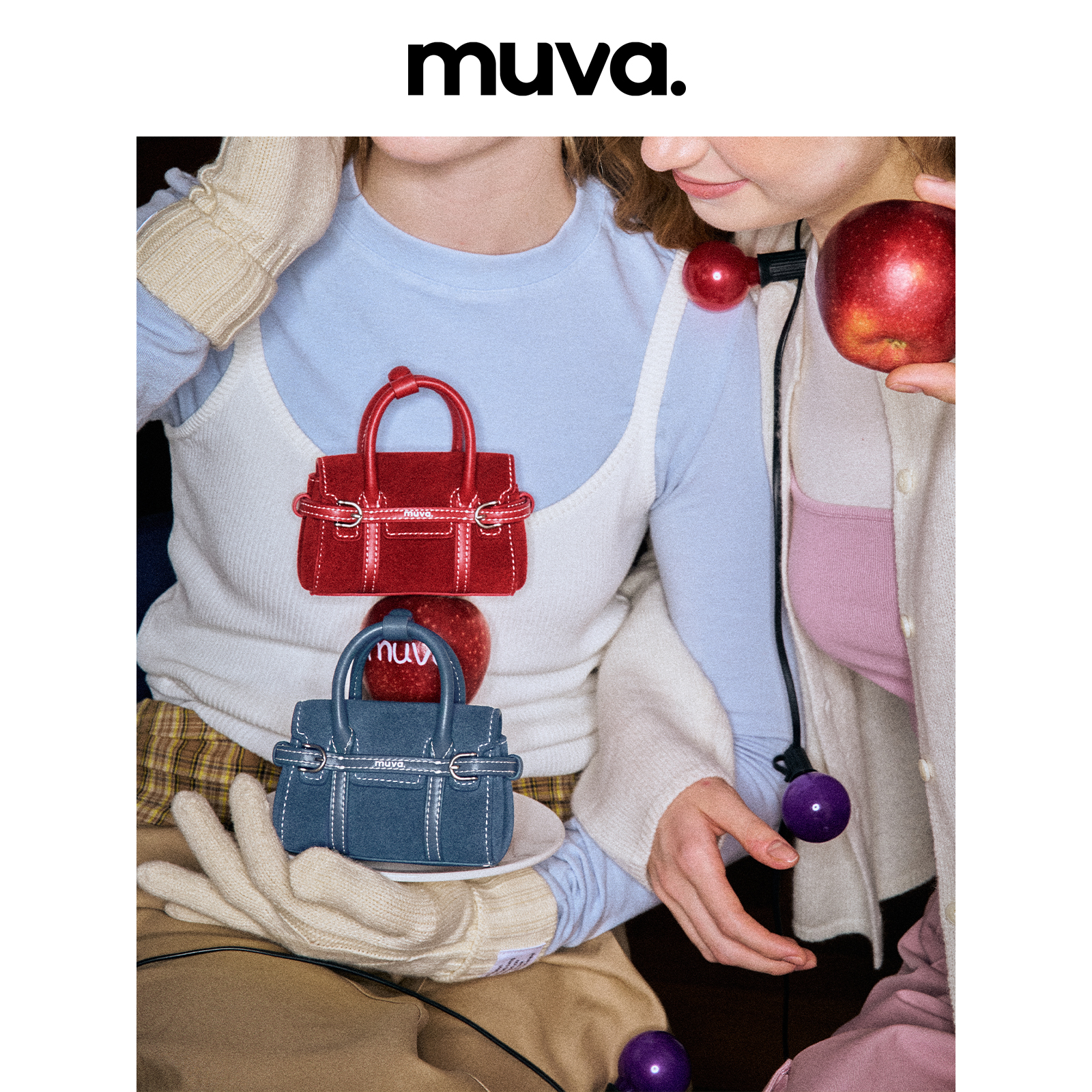 MUVA纯色町町耳机包秋冬牛皮绒原创可斜挎迷你包通勤外出11.7新款