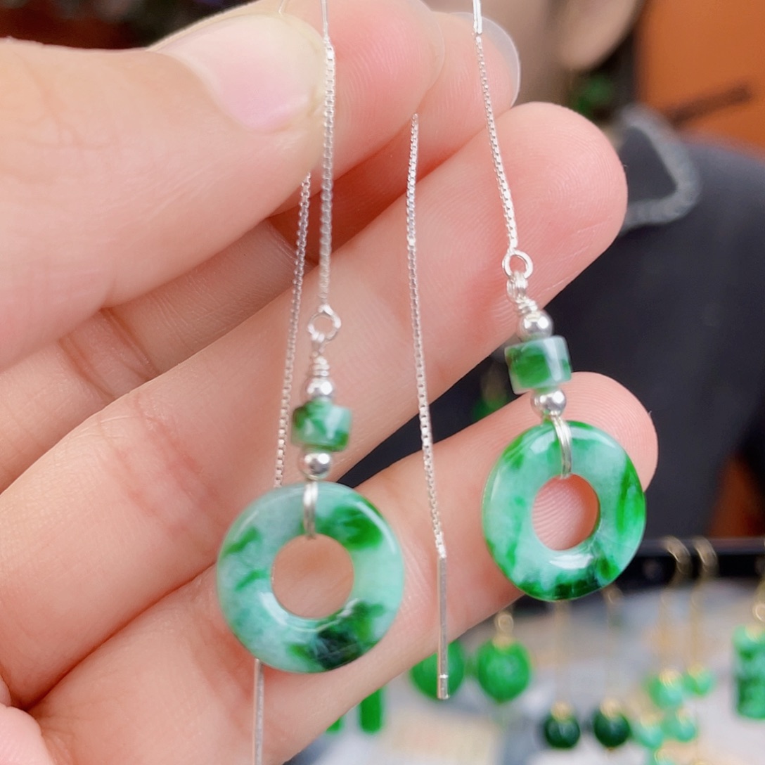 翡翠银S925镶嵌耳饰