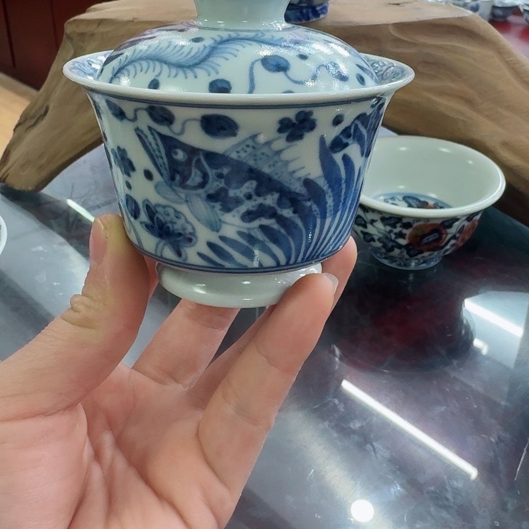 摇****来清风瓷影清风瓷影鱼澡盖碗