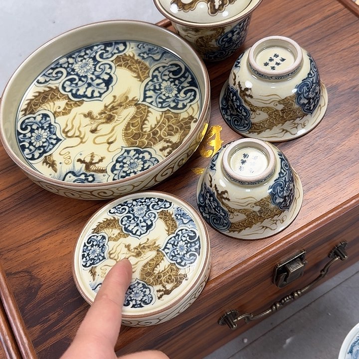 瓷片釉里金5件套景德镇