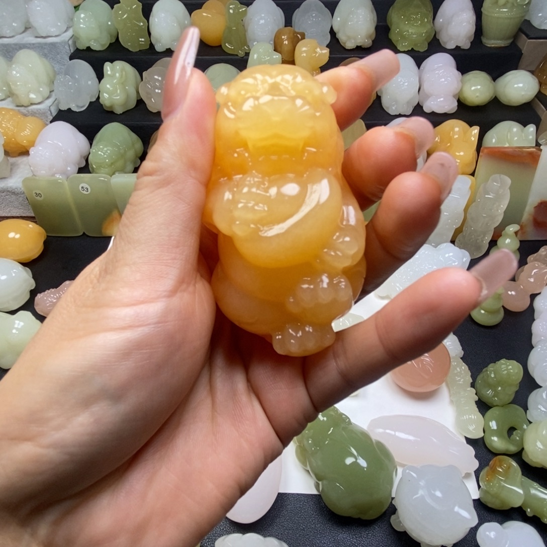 影***好石材老虎手把件手把件
