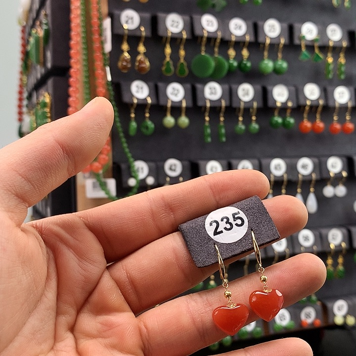 南红玛瑙耳饰18K金镶嵌