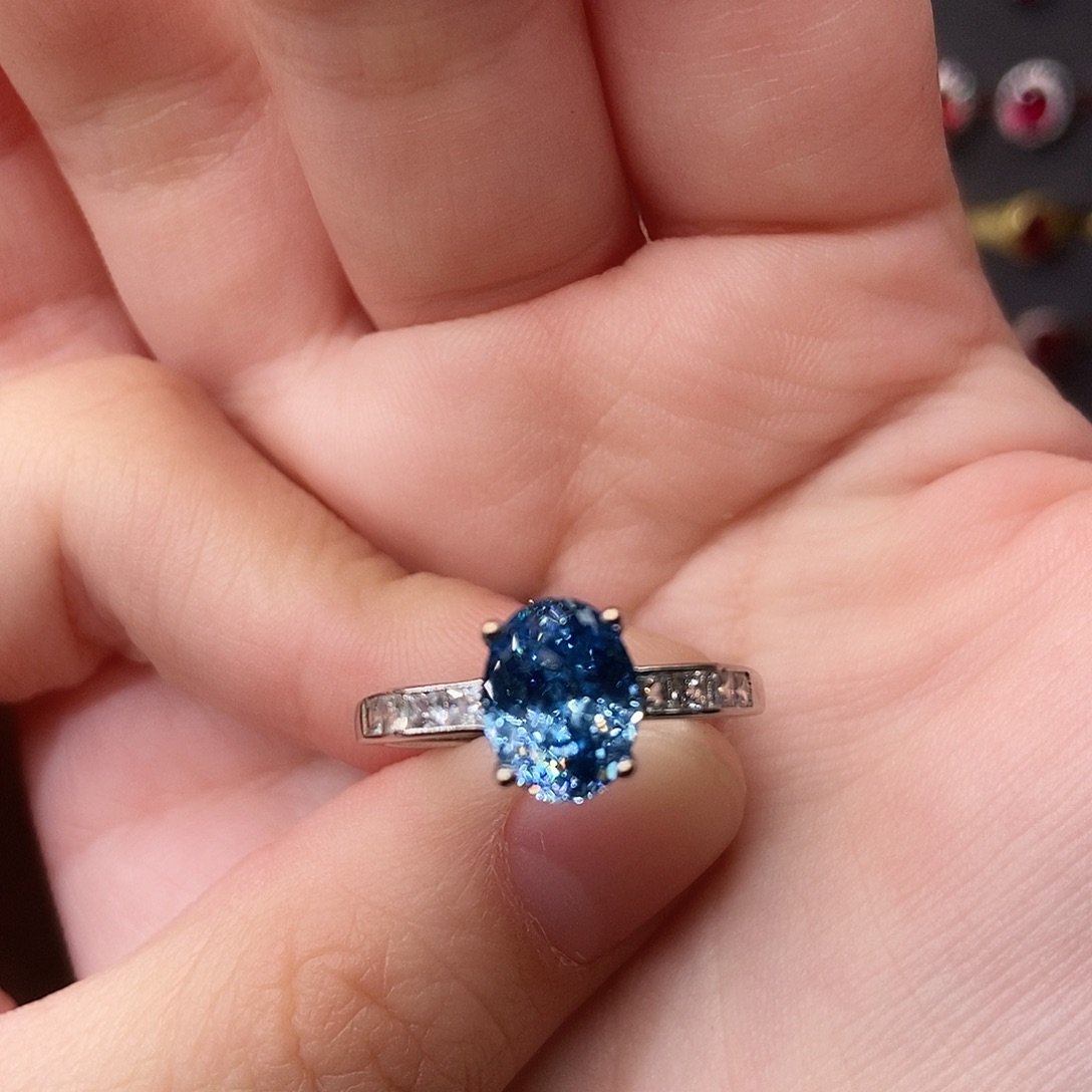 银S925镶嵌海蓝宝石戒圈